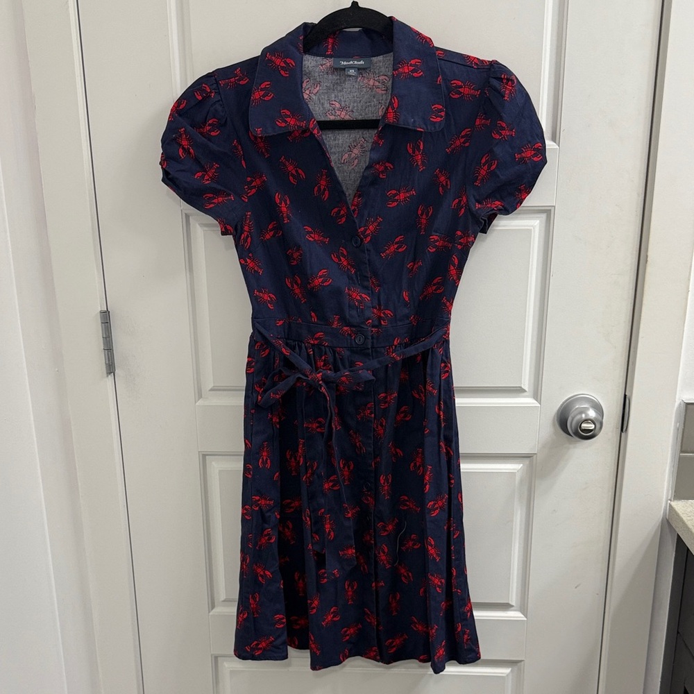 Modcloth Navy and Red Lobster Print Midi Dress